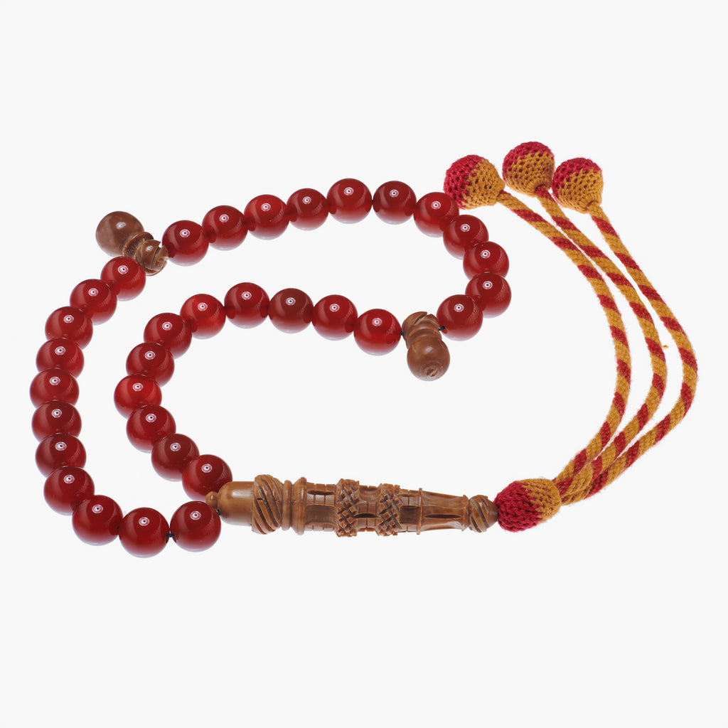 Agate and Coquilla Nut (Kuk) Tasbih | 10 mm Spherical Beads