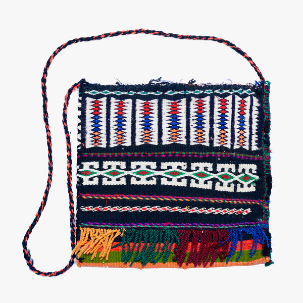 Vintage Handmade Tribal Bag Central Asia Black, White, Green
