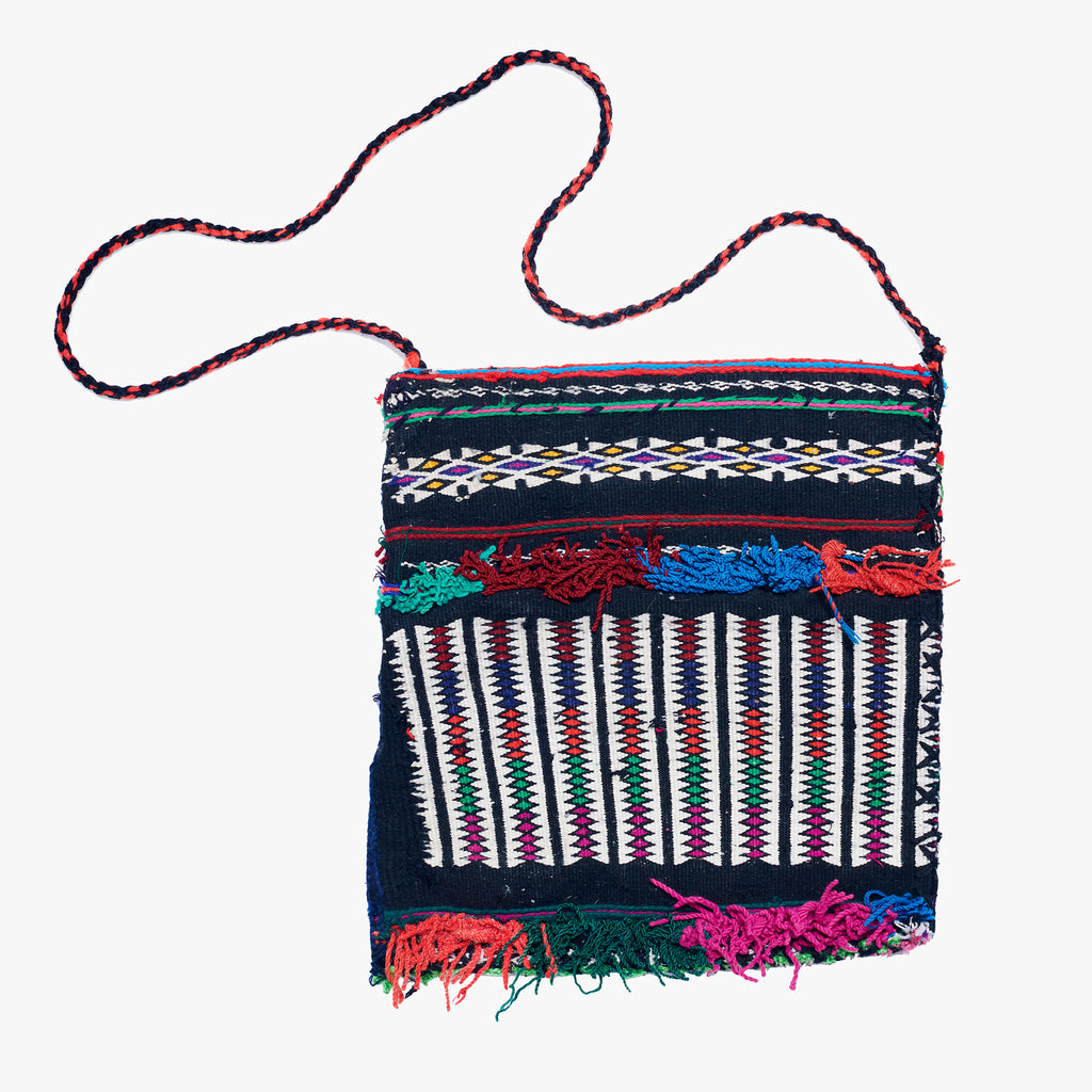 Vintage Handmade Tribal Bag Central Asia Black, White, Indigo