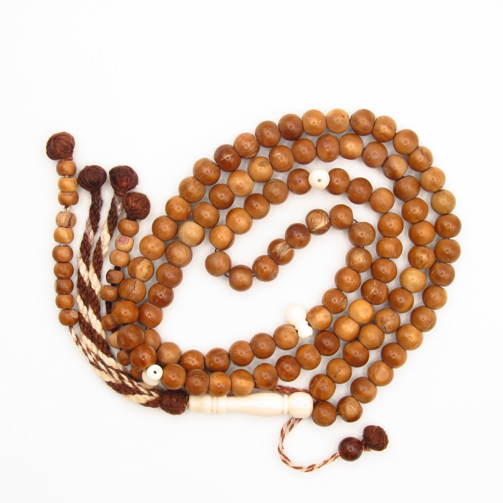 Coquilla Nut (Kuk) and Camel Bone Tasbih  |  9 x 7 mm Spherical Segment Beads (Large)
