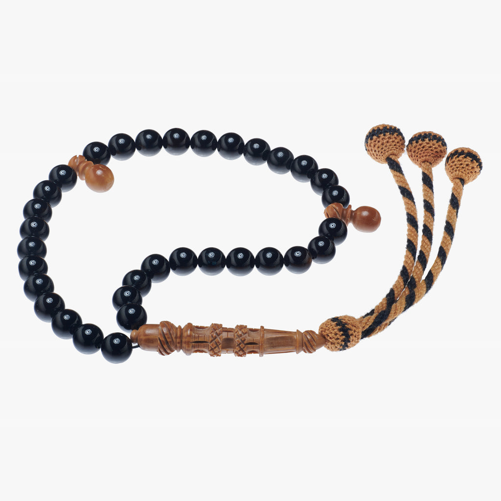 Onyx and Coquilla Nut (Kuk) Tasbih | 10 mm Spherical Beads
