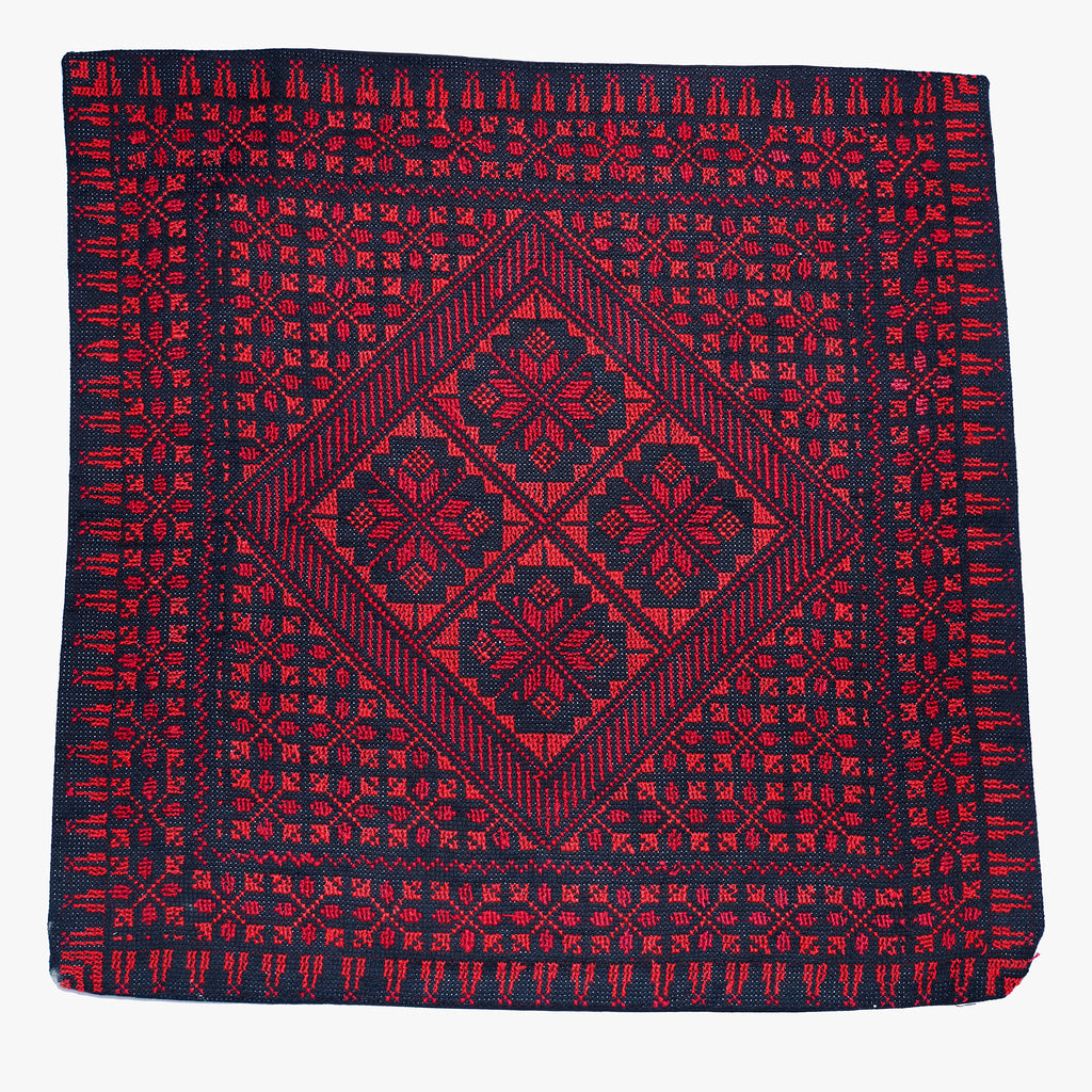 Palestinian Cross-Stitched Cushion | Black, Crimson & Raspberry