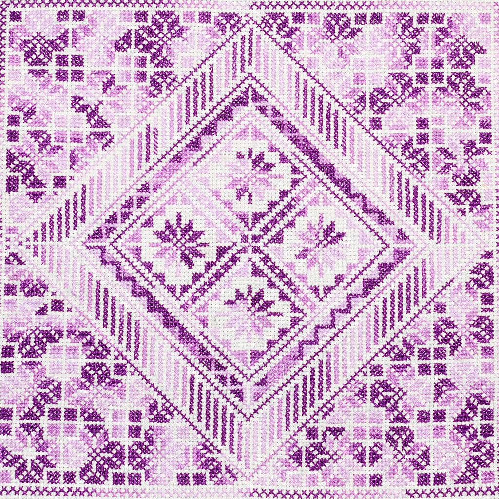 Palestinian Cross-Stitched Cushion | Ivory, Purple, Medium orchid & Violet