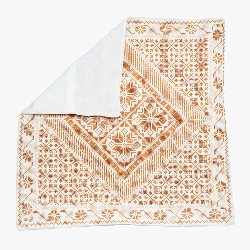 Palestinian Cross-Stitched Cushion | Ivory, Sienna, Saddle Brown & Wheat