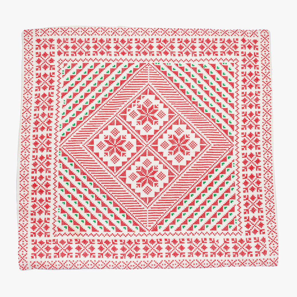 Palestinian Cross-Stitched Cushion | Ivory , Red & Green