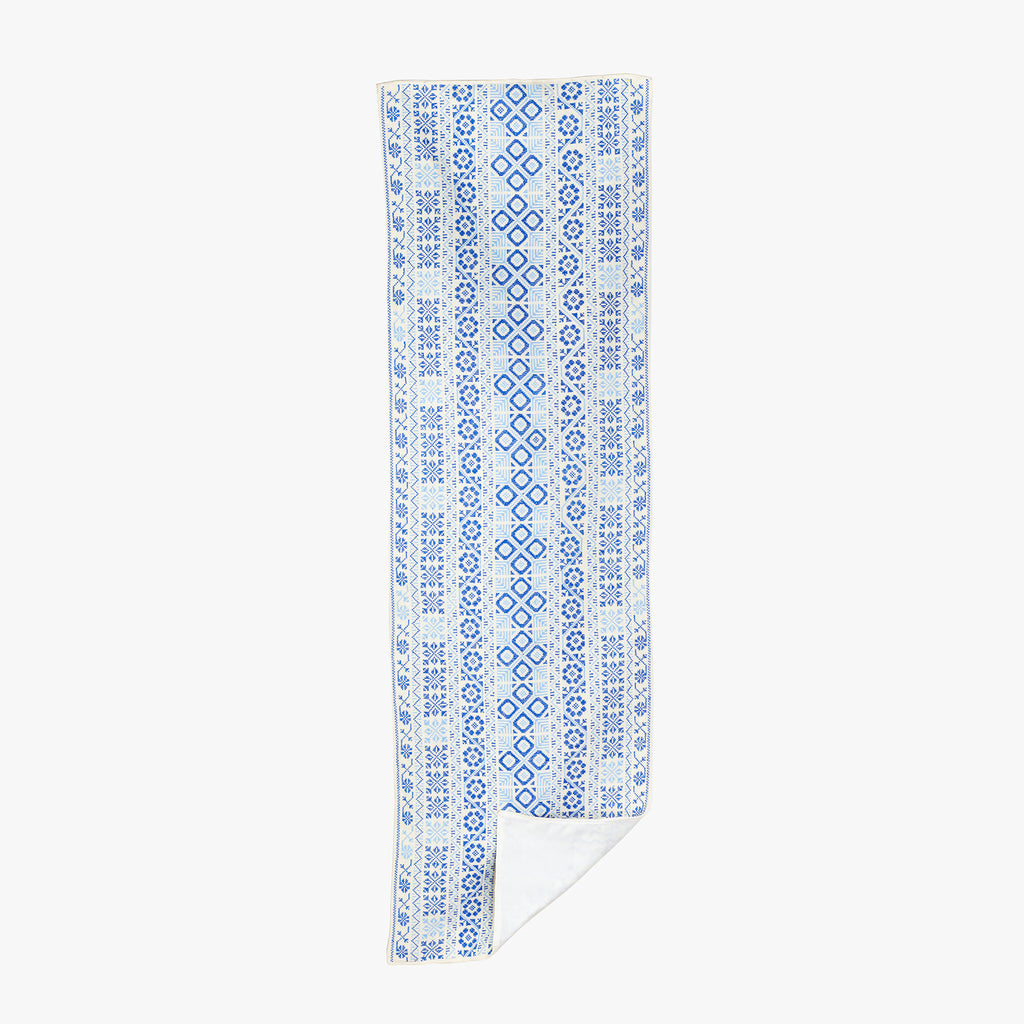 Palestinian Cross-Stitched Table Runner | Ivory, Navy & Light blue